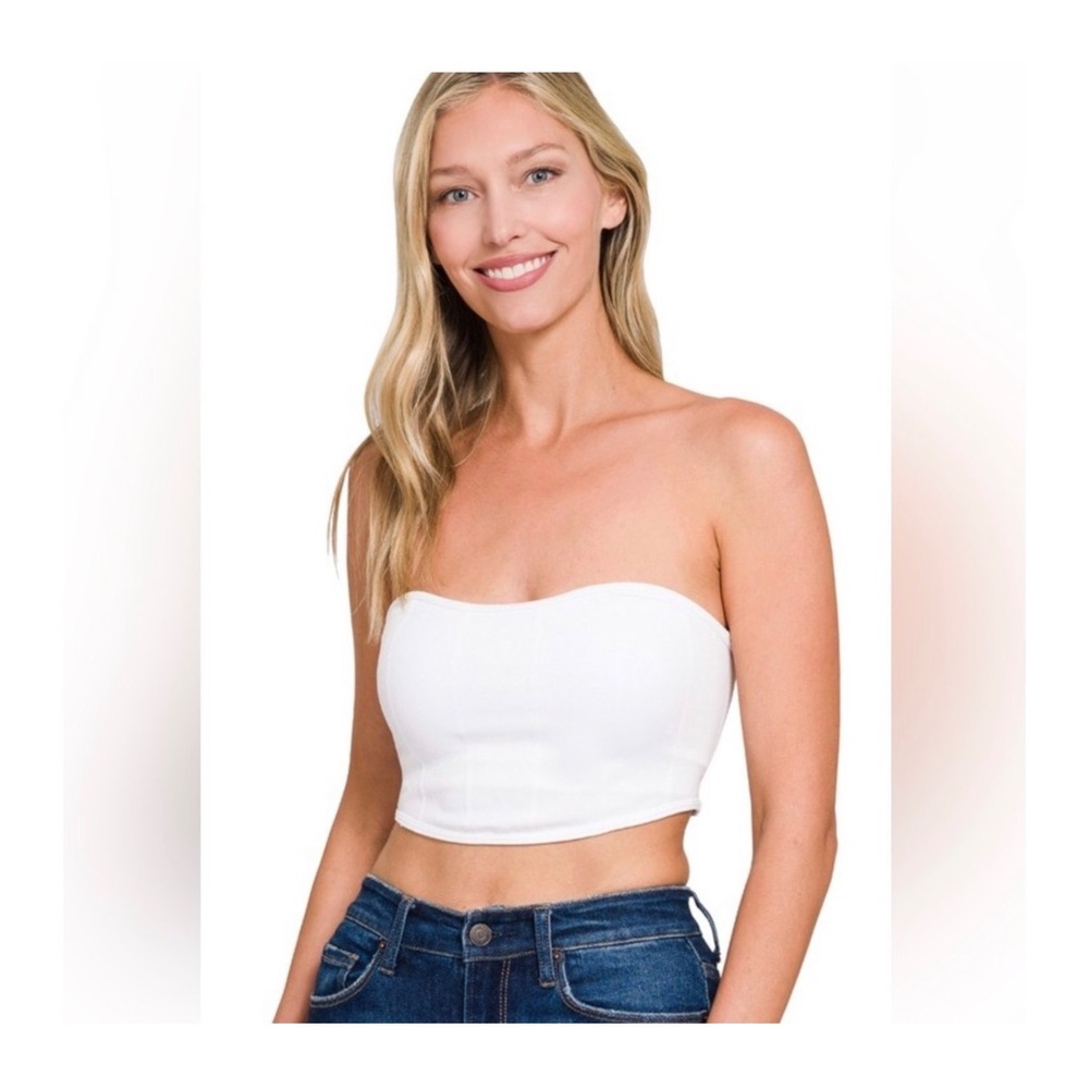 Zenana White Seamless Bandeau bra‎ Tube Top Strapless Crop